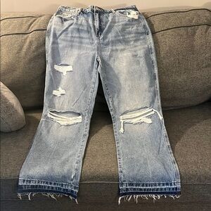 Flying Monkey Light Blue Distressed Straight Leg Jeans